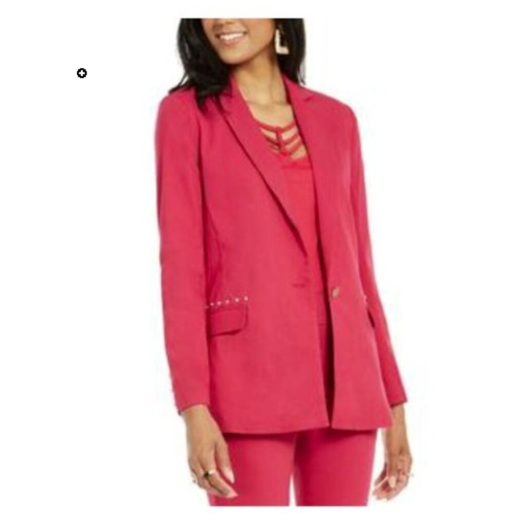 Thalia Sodi Women's Single Button Studded Pocket Blazer. Cerise/Pink. Small -NWT